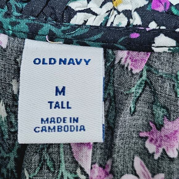 Old Navy Floral Knee Length Dress Size M Tall Tie Neck Flutter Sleeve Cottage - Picture 4 of 7